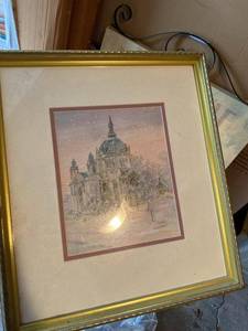 H. Wells Walfoort Framed St. Paul Cathedral Print Signed Winter Scene