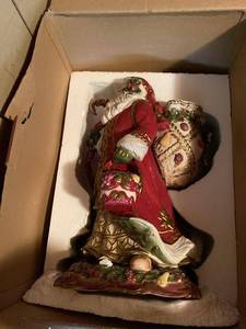 Fitz and Floyd Christmas Santa Ceramic Figurine w Box Holiday Decor
