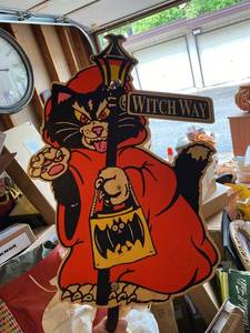 Vintage Impact Plastics Halloween Black Cat Witch Way Lighted Decor