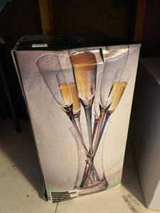 Artland Handblown Champagne Flutes Set of 6 Colored Stems Boxed