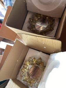Amber Sunburst Glass Decorative Dishes Set of 2 Boxed Faceted Decor