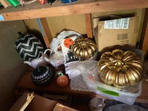 Decorative Pumpkin Set Gold Metallic & Black Glitter Halloween Fall