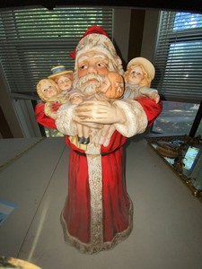Vintage Santa Claus Figurine Holding Dolls Red Robe 17in Decor