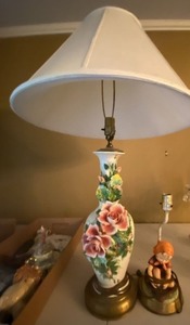 Pair of Vintage Table Lamps Floral Ceramic & Figural Child Lamps