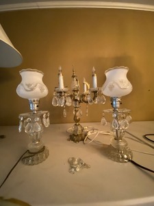 Vintage Prism Boudoir Lamps & 3-Light Candelabra Lamp Set of 3