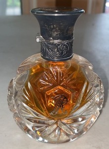 Vintage Cut Glass Perfume Bottle Hinged Silver Tone Lid Monogram PR