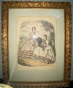 Antique Framed French Fashion Plate Print Leroy Imp Paris 17x22