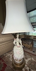 Vintage Victorian Lady Figurine Table Lamp Porcelain w Shade 33in