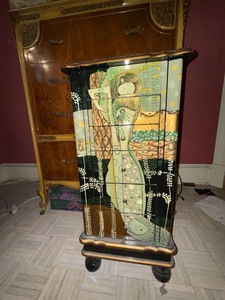 Painted Jewelry Armoire Cabinet w Mirror & Side Doors Klimt Style