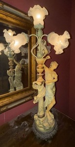 Figural Table Lamp 4 Light Frosted Glass Shades 36in Classical Lady