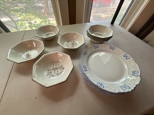 Vista Alegre Ribbon Blue Plates & Johnson Bros Bowls 11 Pc Lot