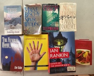 Mixed Book Lot 7 Novels & Cookbook Ian Rankin Nora Roberts w Tote