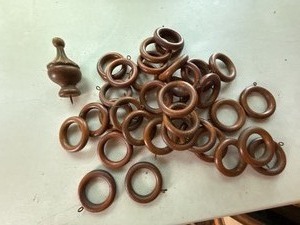 Wood Curtain Rings & Finial Lot Brown Drapery Hardware 2.5 In Rings