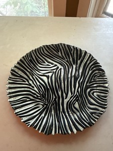 Modern Zebra Pattern Cast Aluminum Decorative Bowl 14in Silver Black
