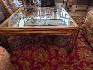 Giltwood Coffee Table with Glass Top and Ornate Carvings