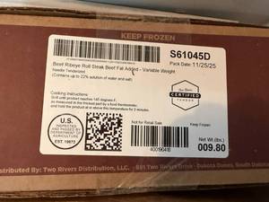 D. 9.80lbs Two Rivers Beef RibB2B209eye Roll Steaks-Vaccum Sealed 3-4 Steaks Per Package-3-4 Packages per Case.