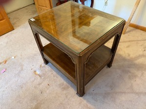 Glass top wooden nightstand with drawer