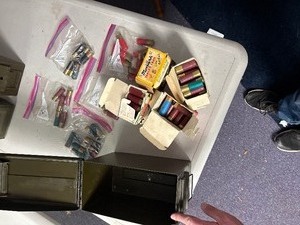 Assortment of 12 gauge ammo with 3 military ammo cans