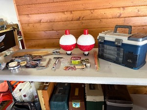 Lot of fishing tackle, line, and accessories