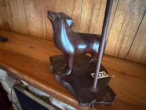 Wooden carved wolf base lamp