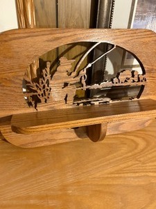 Wall mount carved fishing scene shelf