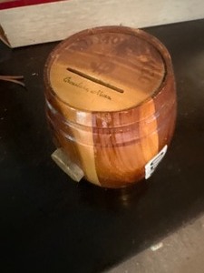 Rustic barrel coin jar