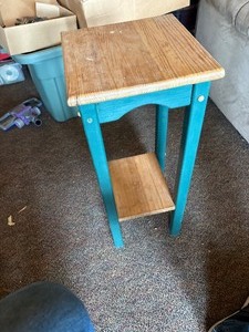 Wood top turquoise nightstand
