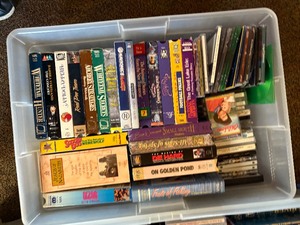 Vintage Childrens record books, assorted dvds, vhf, cassettes & cds