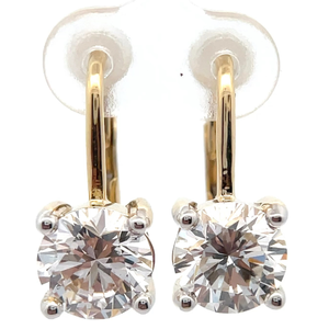 NEW! 4 Carat Diamond Round Brilliant Solitaire Drop Leverback Earrings in 14k Yellow Gold; $4,999 Retail *VIDEO*