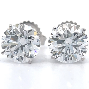 3.95 Carat Diamond Round Solitaire Stud Earrings in 14k White Gold w Report $4,500 Retail VIDEO