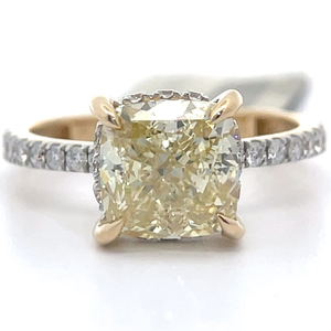 3.53 Carat Fancy Yellow Diamond & Pav White Diamond Hidden Halo Ring in 14k Two-Tone Gold Retail $3,310 VIDEO