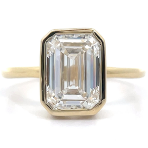 Modern 3 Carat Diamond Emerald Cut Solitaire Bezel Ring in 14k Yellow Gold Retail $4,995 VIDEO