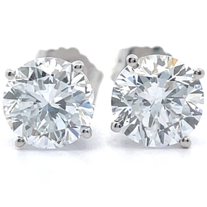 Four-Prong 1.85 Carat Diamond Round Solitaire Stud Earrings in 14k White Gold w Report $2,200 Retail VIDEO