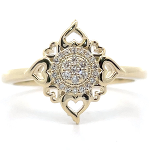 NEW Pav Natural Diamond Sunflower Heart Filigree Ring in Yellow Gold Retail $1,395 VIDEO