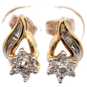 Natural Diamond Flower Ribbon Drop Earrings in Yellow Gold VIDEO