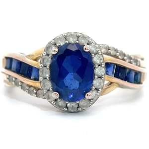 Oval Blue Sapphire & White Topaz Halo Channel Curved Bypass Ring in Silver  Gold Tone VIDEO