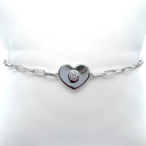 NEW Pav Diamond Heart Charm Paperclip Chain Adjustable Bracelet VIDEO