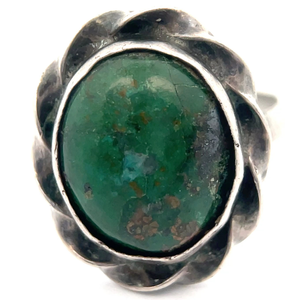 Oval Natural Green Turquoise Flower Navajo Ring VIDEO