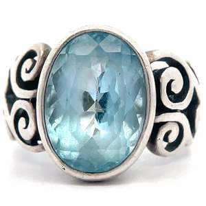 Oval Natural Swiss Blue Topaz Filigree Ribbon Swirl Rustic & Bright Shine Filigree Ring VIDEO