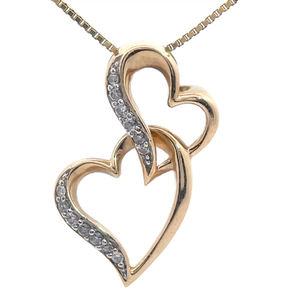 Natural Diamond Entwined Double Heart Pendant in Yellow Gold VIDEO