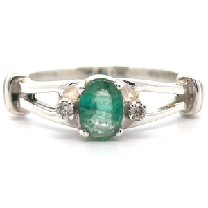 Natural Emerald & Natural Diamond Split Shank Ring VIDEO
