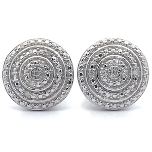Natural Diamond Concentric Medallion Round Stud Earrings VIDEO