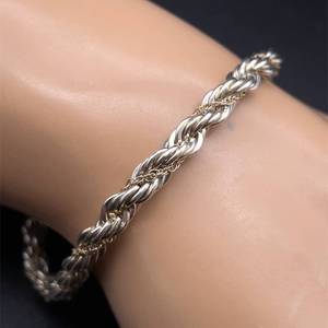 7 Twisted Rope Chain Bracelet in Sterling Silver & 18K Yellow Gold