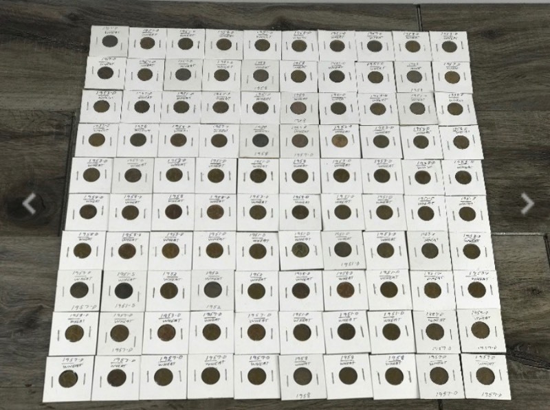 Lot of 100 Wheat Pennies in Protective Sleeves - see description for years