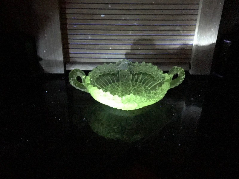 Vintage Double Handled Crystal Uranium Candy Dish