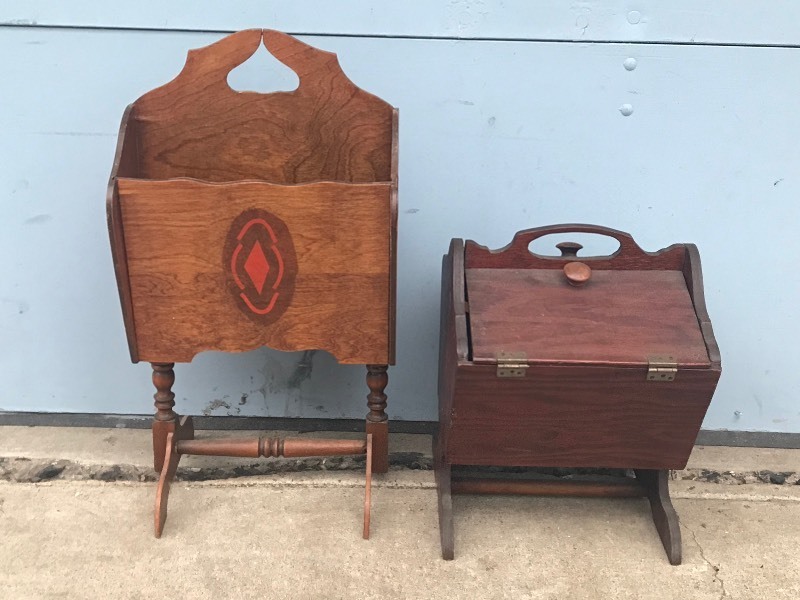 Vintage Wooden Magazine Holder & Possible Wooden Sewing Box