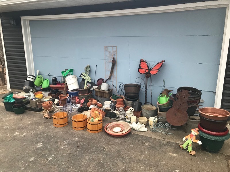 Large Lot of Flower Pots - Yard Ornaments - Bird Feeders and More