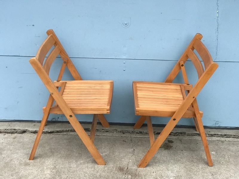 2 - Wooden Patio Fold Up Chairs made in Romania
