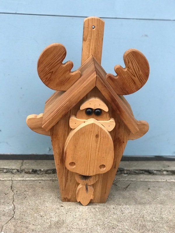 Wood Bird House Shaped like Moose