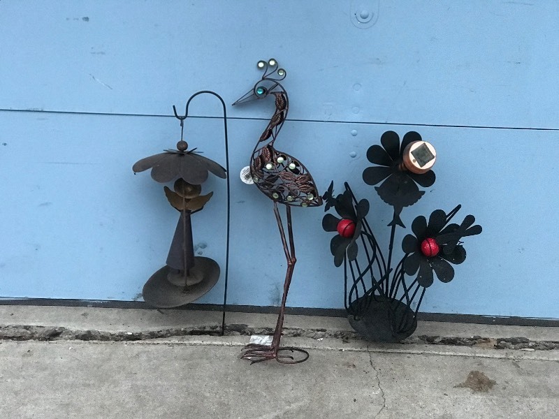 3 - Metal Yard Ornaments - Angel - Humming Birds with Flowers and Butterflies - Bronze Heron Bird